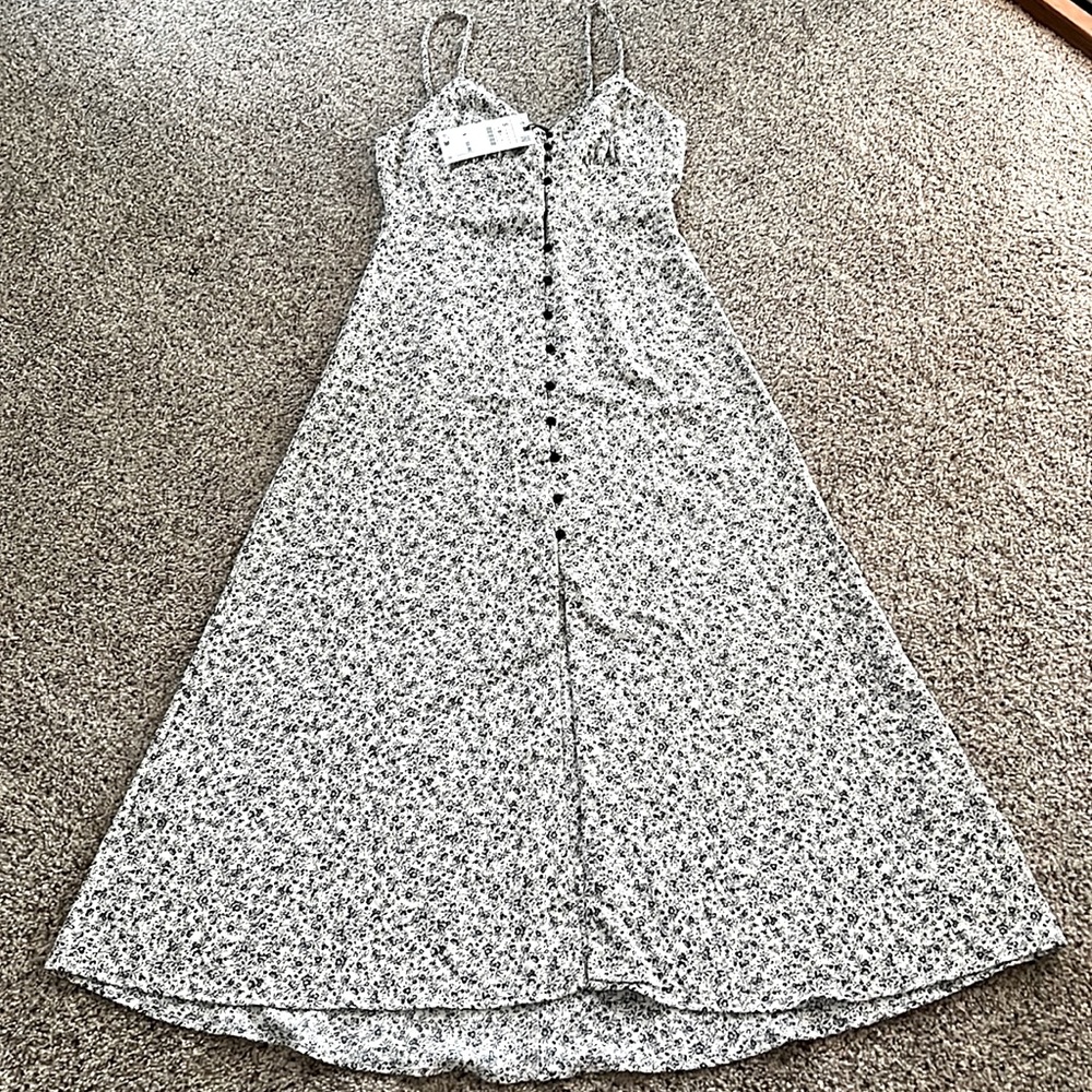 Zara Black and White Floral Print Dress NWT